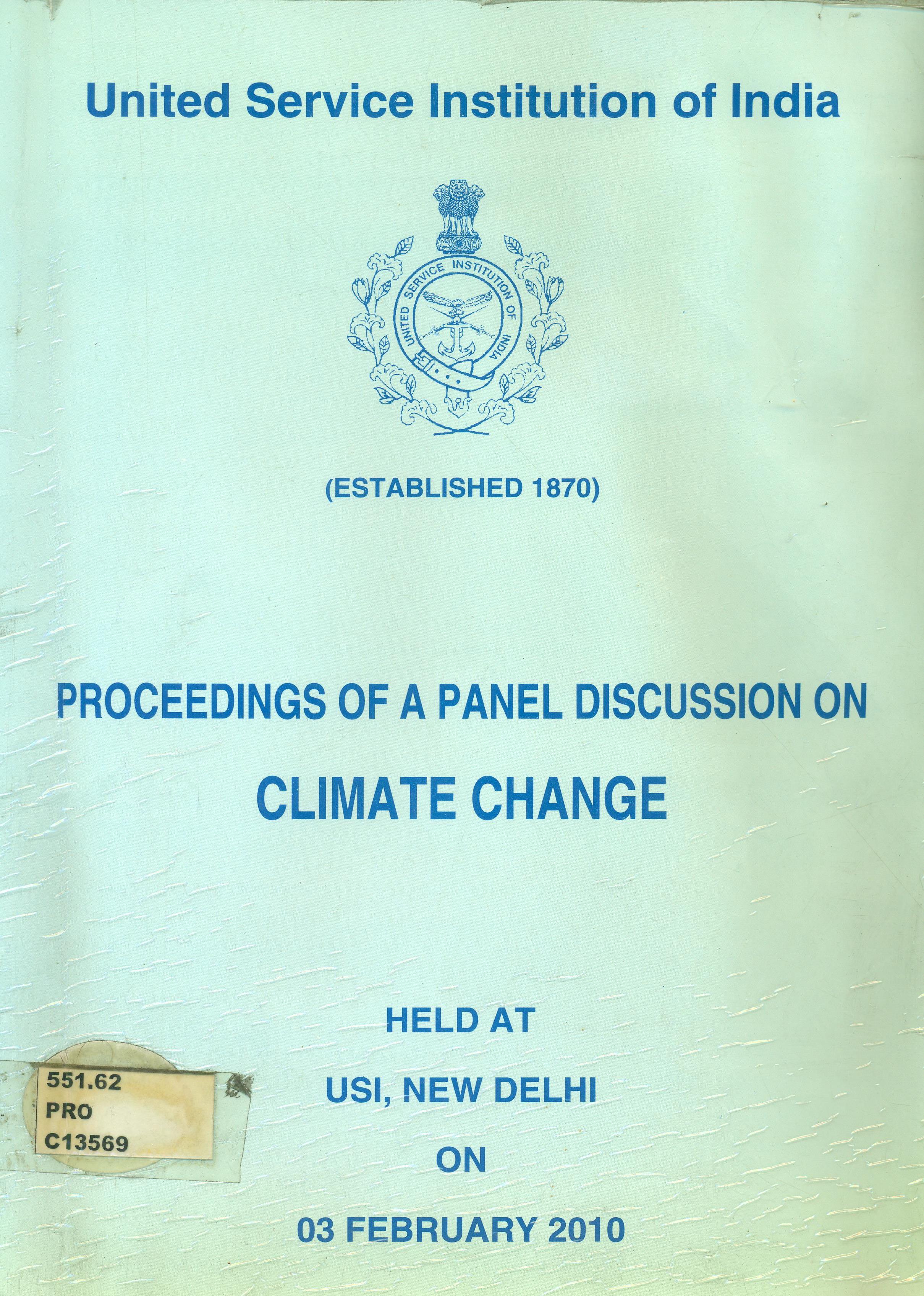 Panel Discussion on Climate Change at USI, New Delhi